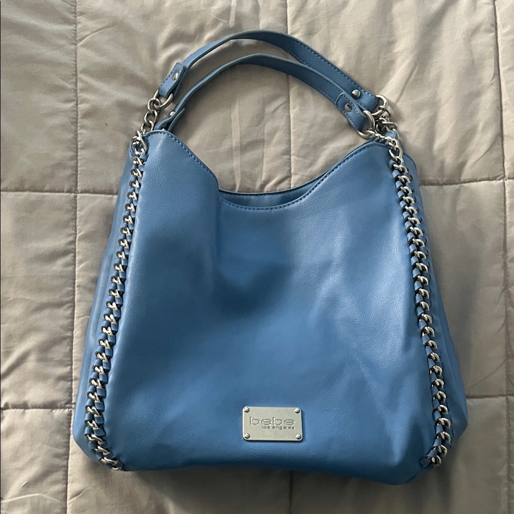 Purse,Bebe Sky Blue Shoulder Bag with Chain Detail